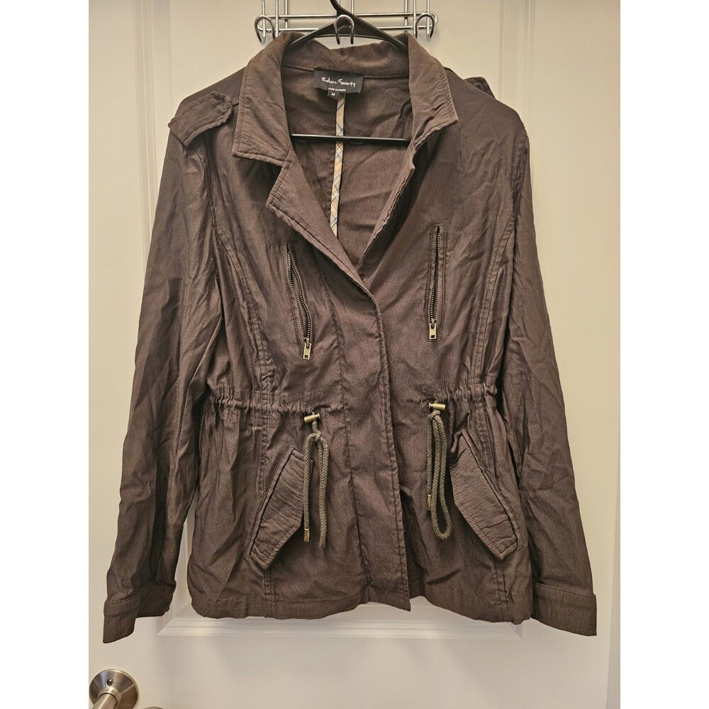 Eden Society Women's Hooded Stretch Jacket with Drawstring Waist Size Medium